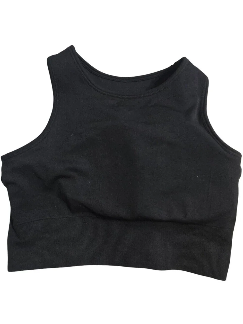 Savvi Black Textured Cropped Sports Bra Knit Athleisure Athletic Size Med